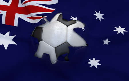 Flag of Australia and soccer ball, hole in flagの写真素材