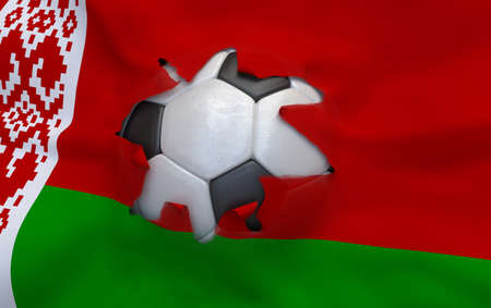 Flag of Belarus and soccer ball, hole in flagの写真素材