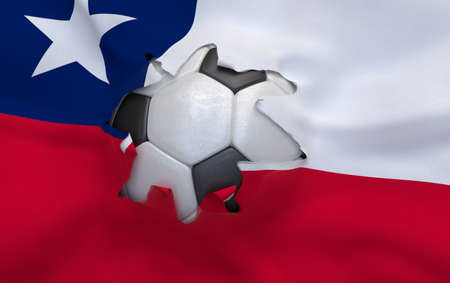 Flag of Chile and soccer ball, hole in flagの写真素材