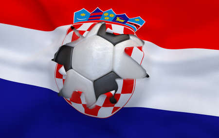 Flag of Croatia and soccer ball, hole in flagの写真素材