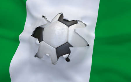 Flag of Nigeria and soccer ball, hole in flagの写真素材