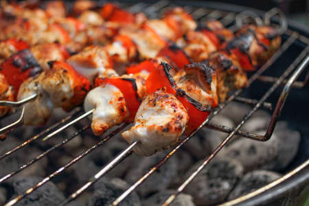 Summer barbecue, chicken meat, BBQ with vegetablesの写真素材