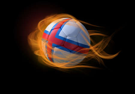 Soccer ball with the national flag of Faroe Islands on fireの写真素材