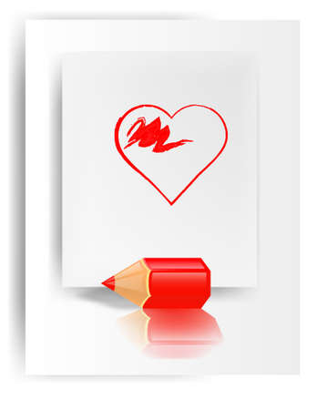 Drawing on the theme of love. Sheets of paper, pencil and heart. Abstractionのイラスト素材