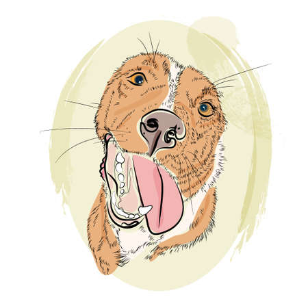 Hand drawb red dog smile on a bright backgroundのイラスト素材