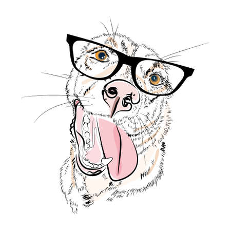 Hand drawn fashion portrait of dog boy hipster isolated on white. Black and white pictureのイラスト素材