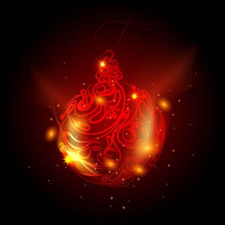 Christmas balls background. Red fire ball on a black backgroundのイラスト素材