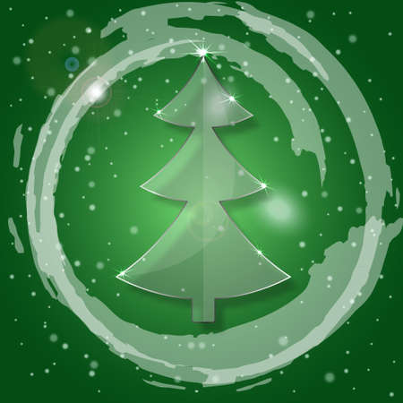 Glass Christmas Tree on a green background with snowflakesのイラスト素材