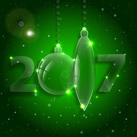 Background with Christmas balls with snowflakes in green colorのイラスト素材