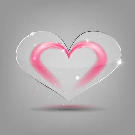 Vector modern glass heart with feather heart under it.のイラスト素材