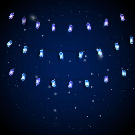 Vector illustration to Christmas with bright lights on a blue background with snowflakesのイラスト素材