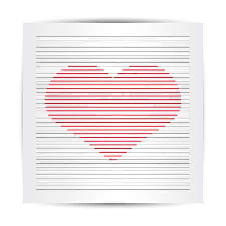 Red heart background from lines on the sheet of paperのイラスト素材