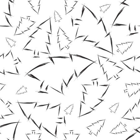 Tree seamless patter. Black and white vector banner.のイラスト素材