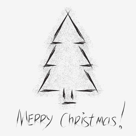 Vector hand-painted ink illustration with brush strokes. New Year, Christmas trees.のイラスト素材