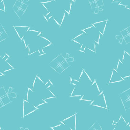 New Year pine and gift box . Christmas seamless patternのイラスト素材