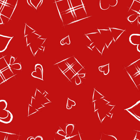 Abstract seamless heart pattern with hearts, gift boxes and pineのイラスト素材