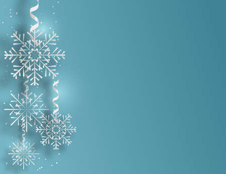 Snowflakes  with falling snow and ribbonsのイラスト素材