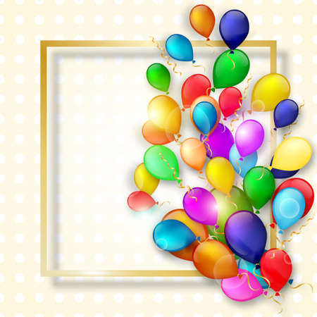 Colorful balloons with gold frameのイラスト素材
