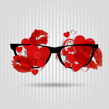 Picture of Valentine's day. Glasses with hearts. Vector 3D illustrationのイラスト素材