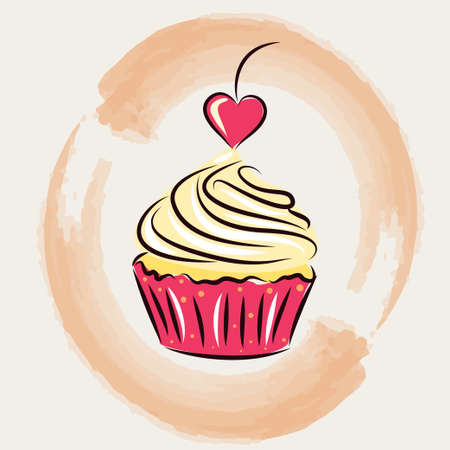 Hand drawn vector illustration - Sweet cupcakes. St. Valentines Day.のイラスト素材