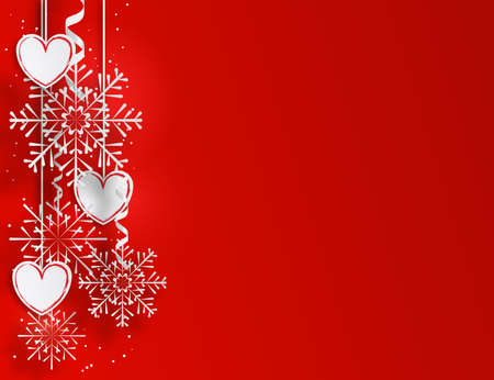 Background with paper snowflakes and heart on red. Valentine's day backgroundのイラスト素材
