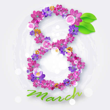 Happy International Womens Day and 8 march. greeting card with small red and blue flowersのイラスト素材