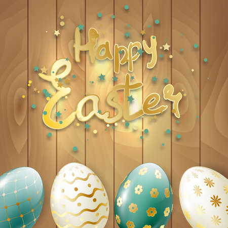 easter eggs with patterns on a wooden textureのイラスト素材