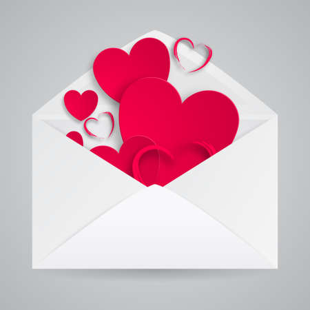 Happy Valentines Day Envelope with Paper Hearts. Vector Illustration.のイラスト素材