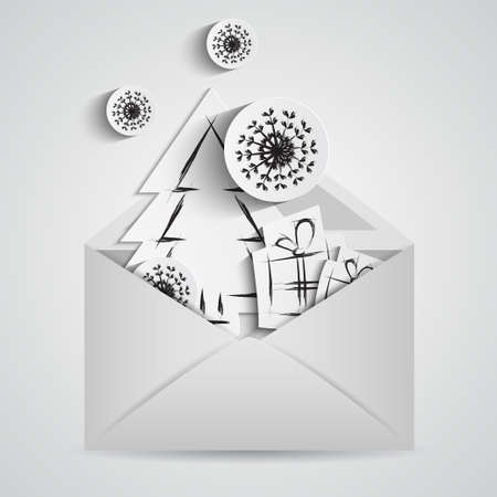 Christmas tree. Christmas greeting envelope. Gift of a Christmas treeのイラスト素材