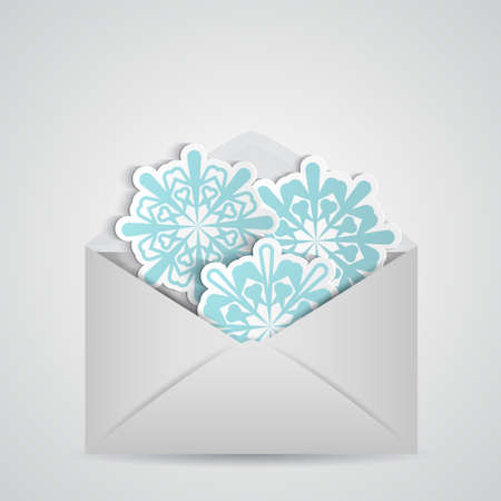 Christmas card with snowflake inside open envelopeのイラスト素材
