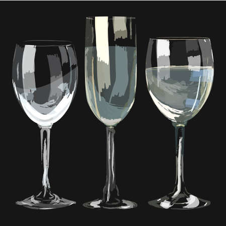 Vector set of three glasses hand drawn style. isolated on black bakgroundのイラスト素材