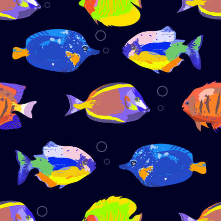 Seamless cute pattern with a different tropical fishのイラスト素材