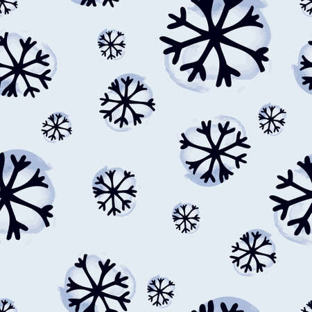 Christmas seamless doodle pattern with snowflakes, vector background