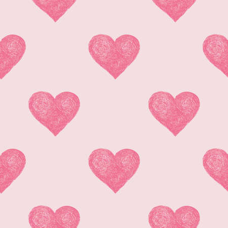Abstract seamless heart pattern. Ink illustration. Pink hearts background