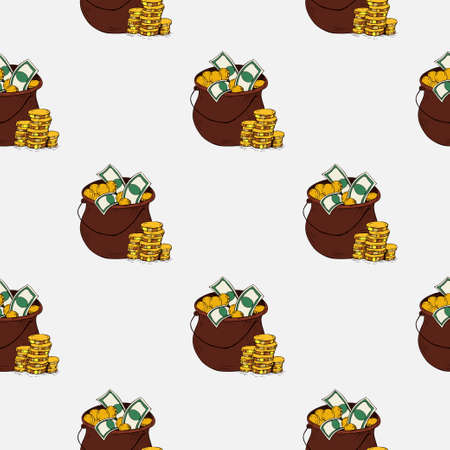 A Seamless pattern. Money hand drawing elements. Cartoon doodle styleのイラスト素材