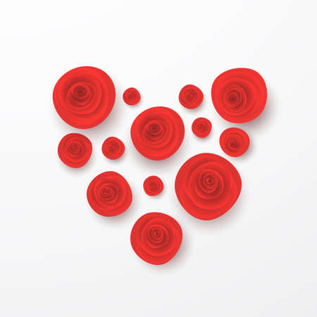 Red vector roses and hearts composition on white background. Heart symbol. Romantic background . St. Valentine's Day, 8 march, Woman's day, romantic holiday designのイラスト素材