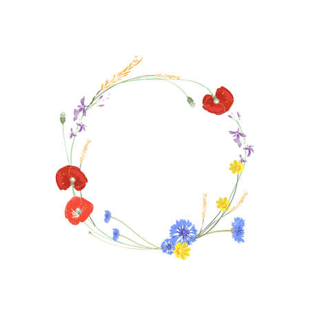 Wreath of wild flowers. Hand drawn vector elementsのイラスト素材