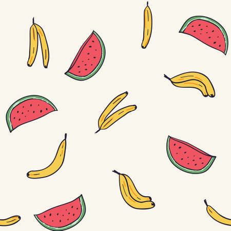 Fruits seamless pattern. Cartoon trendy illustration. Doodle