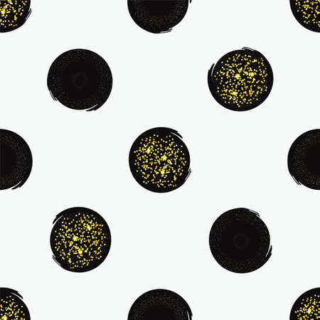 Seamless pattern with black and gold glitter texture circles. Vector, illustrationのイラスト素材