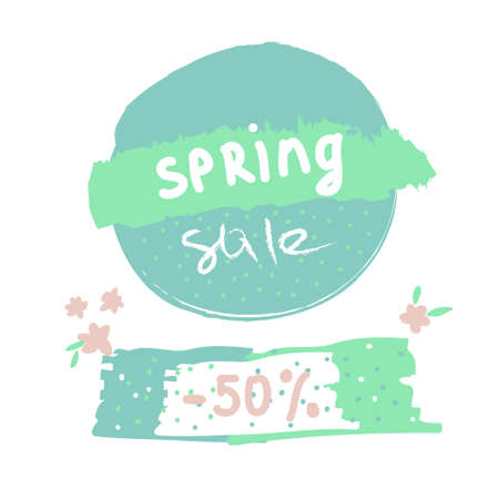 Spring Sale badge, label, banner. Vector watercolor banner with ink splashes.のイラスト素材
