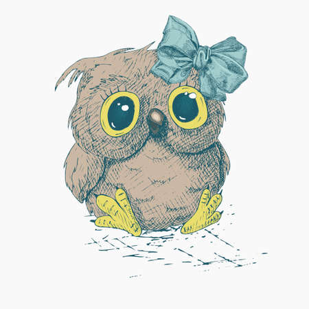 Cute Cartoon Owl with a bowのイラスト素材