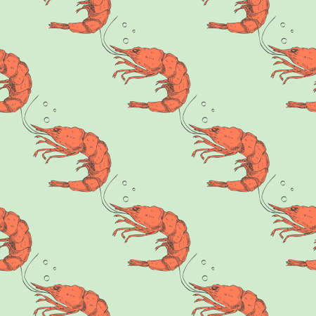 Seamless pattern hand drawn shrimps ketchのイラスト素材