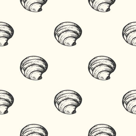 Seamless pattern with seashells. Vector illustration. Hand drawnのイラスト素材