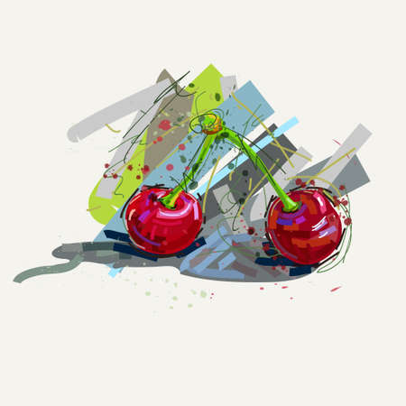 colorful illustration with abstract cherry on white backgroundのイラスト素材