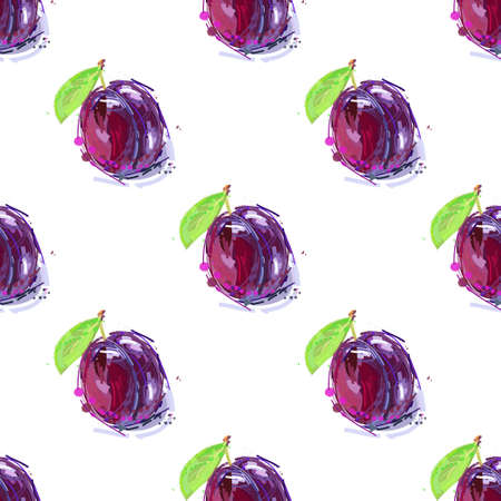 Plum fruit drawing seamless backgroundのイラスト素材