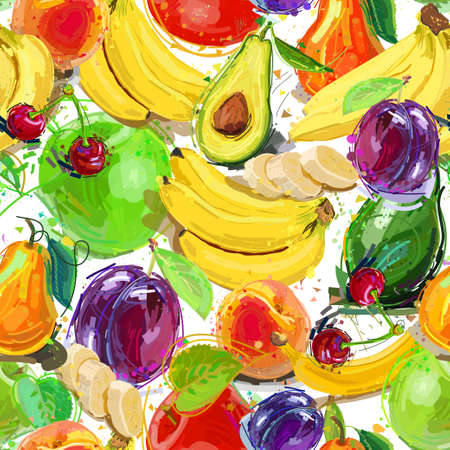Colorful vector seamless pattern with summer fruits. Artistic vector illustrationのイラスト素材