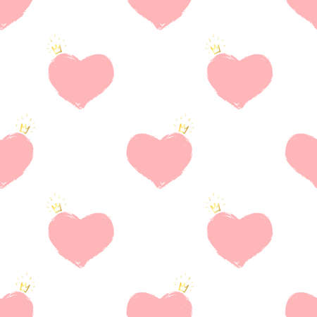 Pink hearts with a golden crown. Seamless patternのイラスト素材