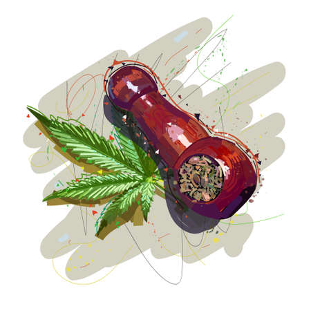 Cannabis leaf. Smoking pipe. Marijuana artistic backgroundのイラスト素材