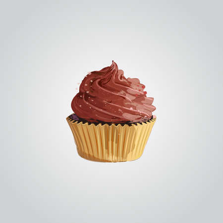 Cupcake. Chocolate cupcake in a golden wrapper. Vector illustrationのイラスト素材