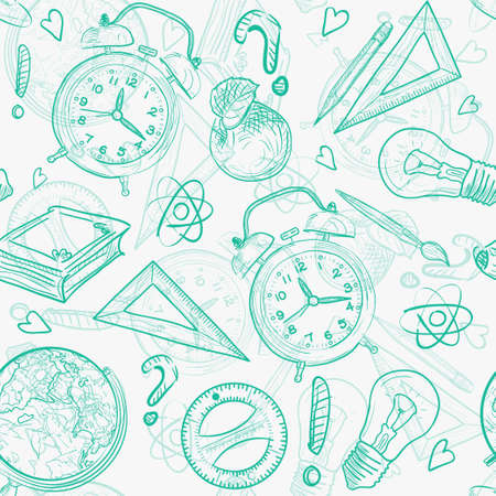 Back to school seamless pattern. Hand drawn elements. Sketch styleのイラスト素材